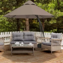 Tangkula 11 FT Offset Patio Umbrella, Aluminum Frame Double Top Hanging Umbrella with Weight Base