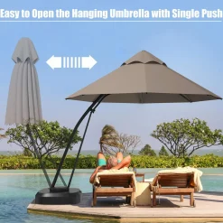 Tangkula 11 FT Offset Patio Umbrella, Aluminum Frame Double Top Hanging Umbrella with Weight Base