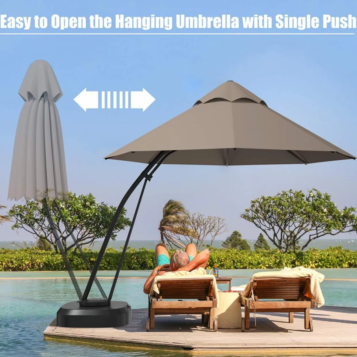 Tangkula 11 FT Offset Patio Umbrella, Aluminum Frame Double Top Hanging Umbrella with Weight Base