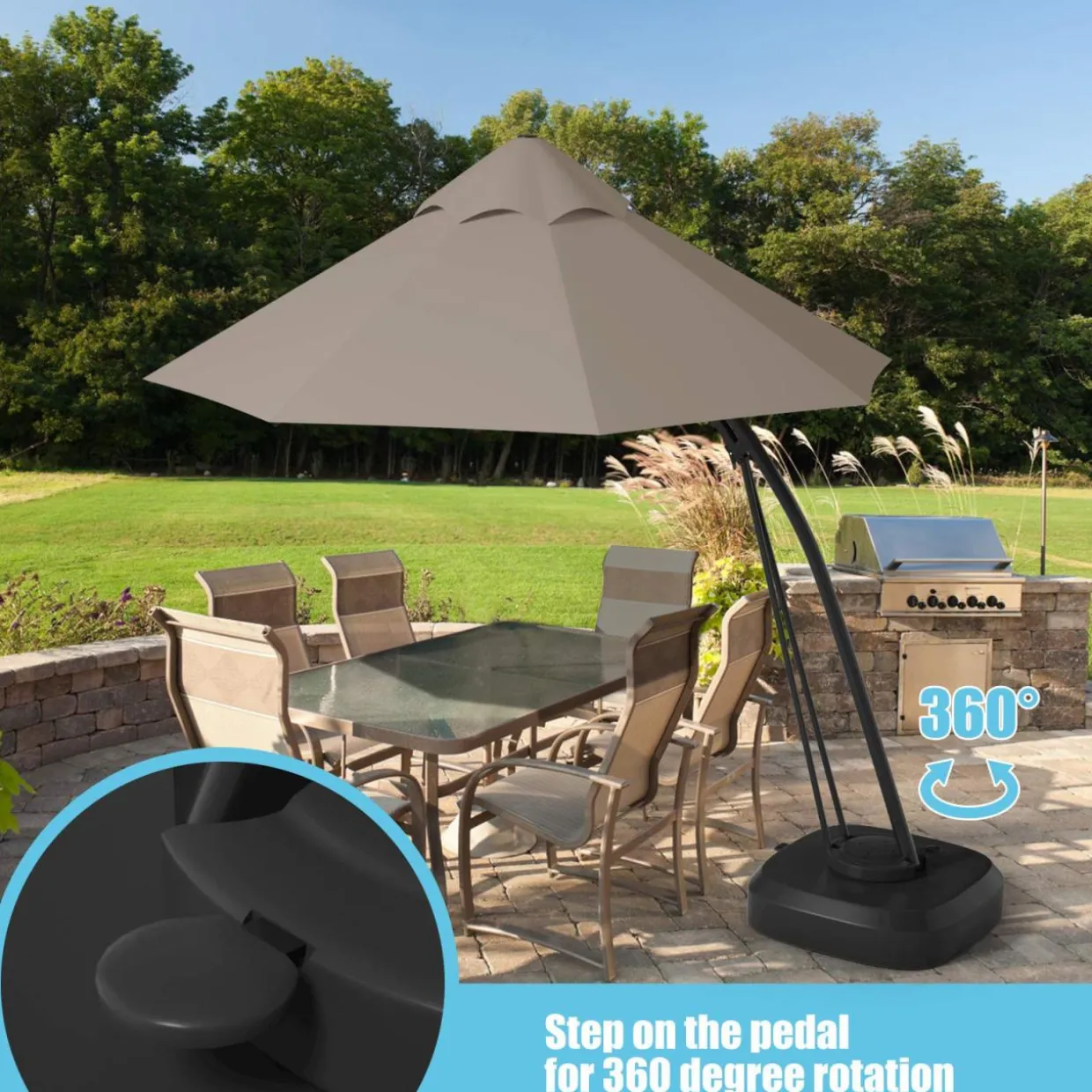 Tangkula 11 FT Offset Patio Umbrella, Aluminum Frame Double Top Hanging Umbrella with Weight Base