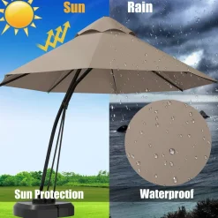 Tangkula 11 FT Offset Patio Umbrella, Aluminum Frame Double Top Hanging Umbrella with Weight Base