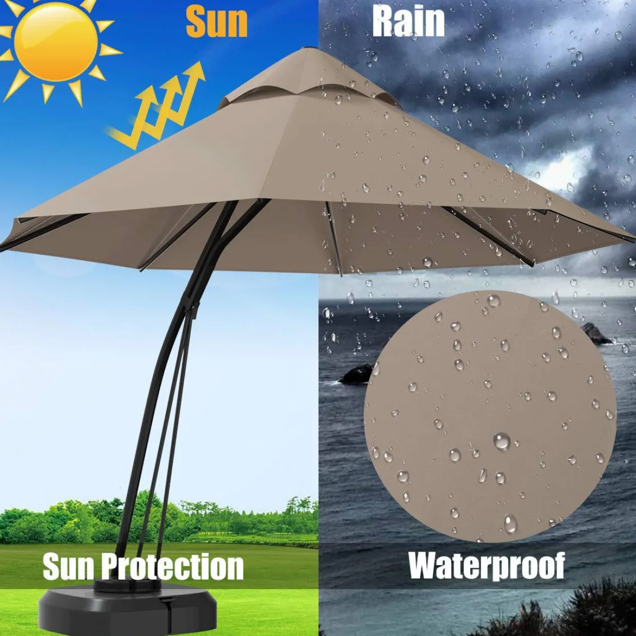 Tangkula 11 FT Offset Patio Umbrella, Aluminum Frame Double Top Hanging Umbrella with Weight Base
