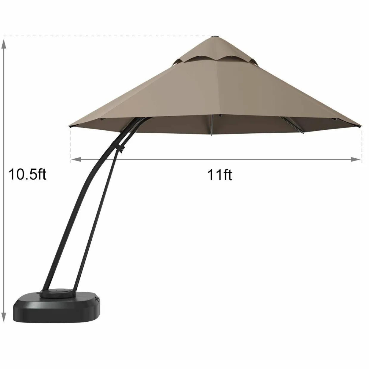 Tangkula 11 FT Offset Patio Umbrella, Aluminum Frame Double Top Hanging Umbrella with Weight Base
