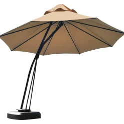 Tangkula 11 FT Offset Patio Umbrella, Aluminum Frame Double Top Hanging Umbrella with Weight Base