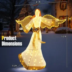 Tangkula 5.2 FT Outdoor Christmas Lighted Angel, Xmas Pre-lit 3D Winged Angel with Halo