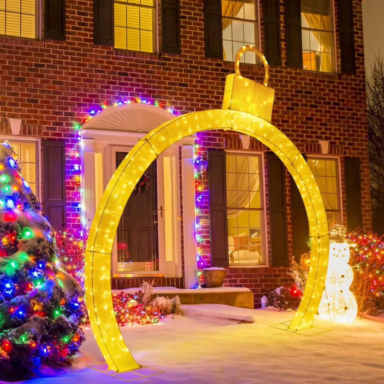 Tangkula 10.5 FT Outdoor Christmas Lighted Archway with Gold Ornament Cap