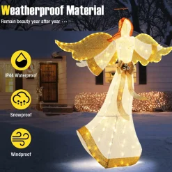 Tangkula 5.2 FT Outdoor Christmas Lighted Angel, Xmas Pre-lit 3D Winged Angel with Halo