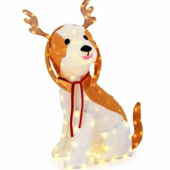 Tangkula 3.7 FT Outdoor Christmas Lighted Dog, 3D Xmas Beagle Dog with Antler, Furry Surface & 164 Warm White LED Lights