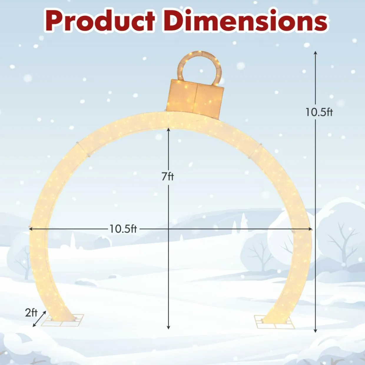 Tangkula 10.5 FT Outdoor Christmas Lighted Archway with Gold Ornament Cap