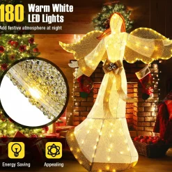Tangkula 5.2 FT Outdoor Christmas Lighted Angel, Xmas Pre-lit 3D Winged Angel with Halo