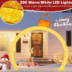 Tangkula 10.5 FT Outdoor Christmas Lighted Archway with Gold Ornament Cap