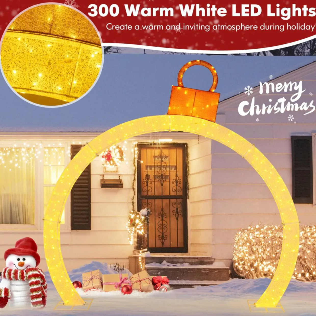 Tangkula 10.5 FT Outdoor Christmas Lighted Archway with Gold Ornament Cap