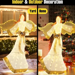 Tangkula 5.2 FT Outdoor Christmas Lighted Angel, Xmas Pre-lit 3D Winged Angel with Halo