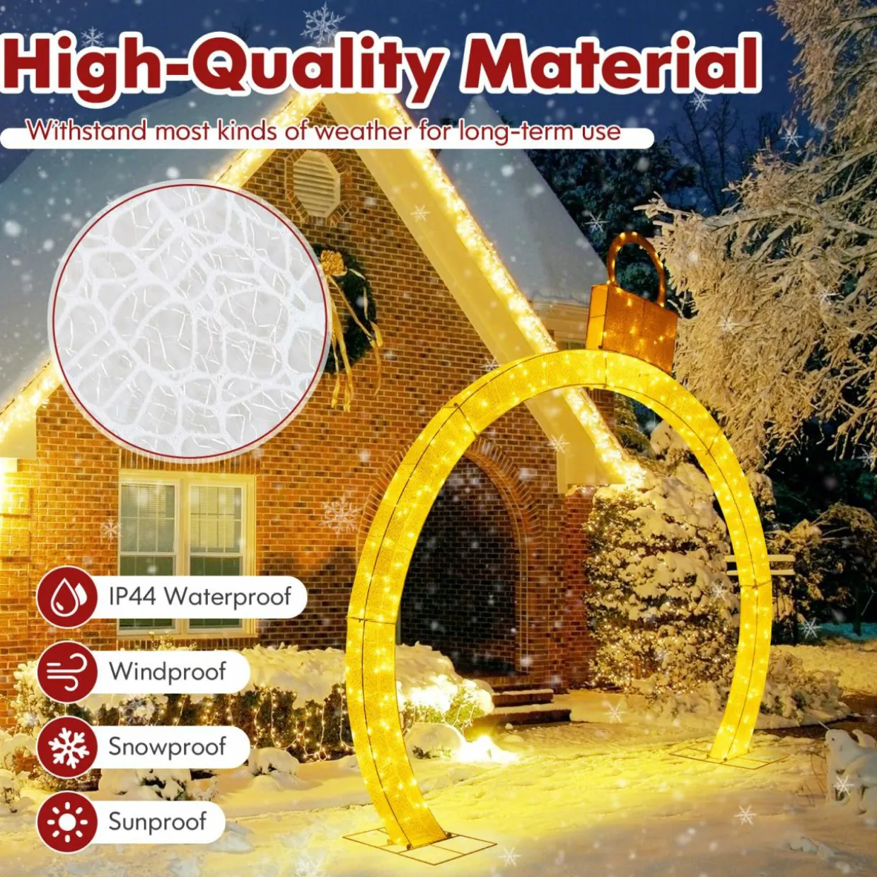 Tangkula 10.5 FT Outdoor Christmas Lighted Archway with Gold Ornament Cap
