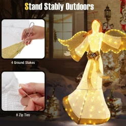 Tangkula 5.2 FT Outdoor Christmas Lighted Angel, Xmas Pre-lit 3D Winged Angel with Halo