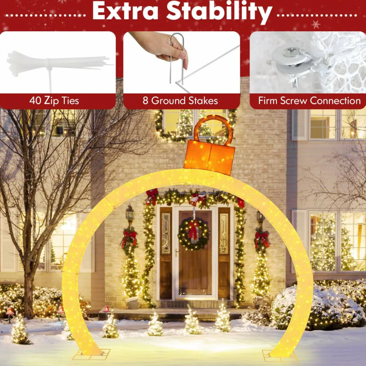 Tangkula 10.5 FT Outdoor Christmas Lighted Archway with Gold Ornament Cap