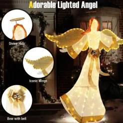 Tangkula 5.2 FT Outdoor Christmas Lighted Angel, Xmas Pre-lit 3D Winged Angel with Halo