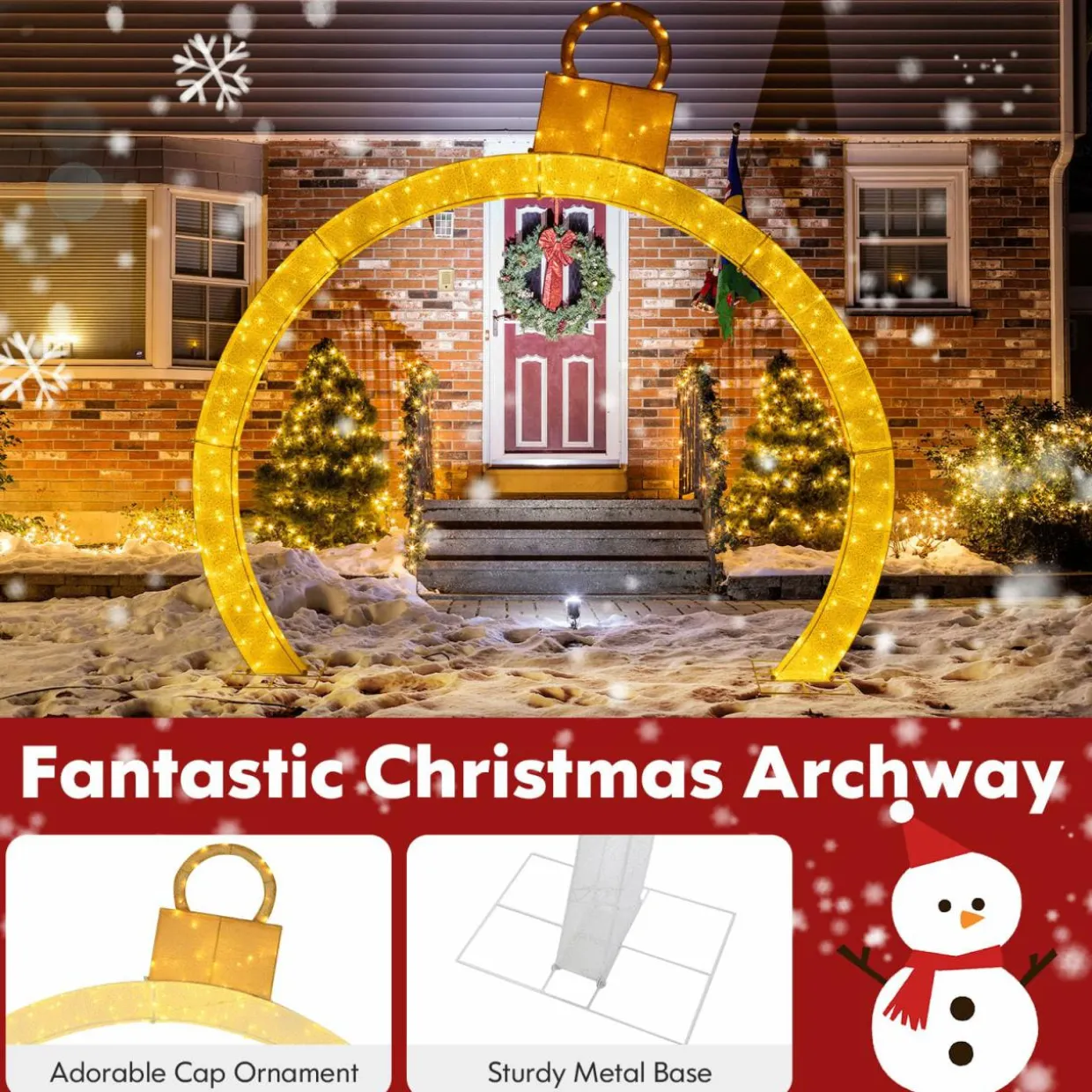Tangkula 10.5 FT Outdoor Christmas Lighted Archway with Gold Ornament Cap