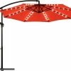Tangkula 10 Ft Patio Offset Umbrella, 40 LED Lighted Market Umbrella W/8 Sturdy Ribs, Easy Tilt Adjustment & Crank (Orange)
