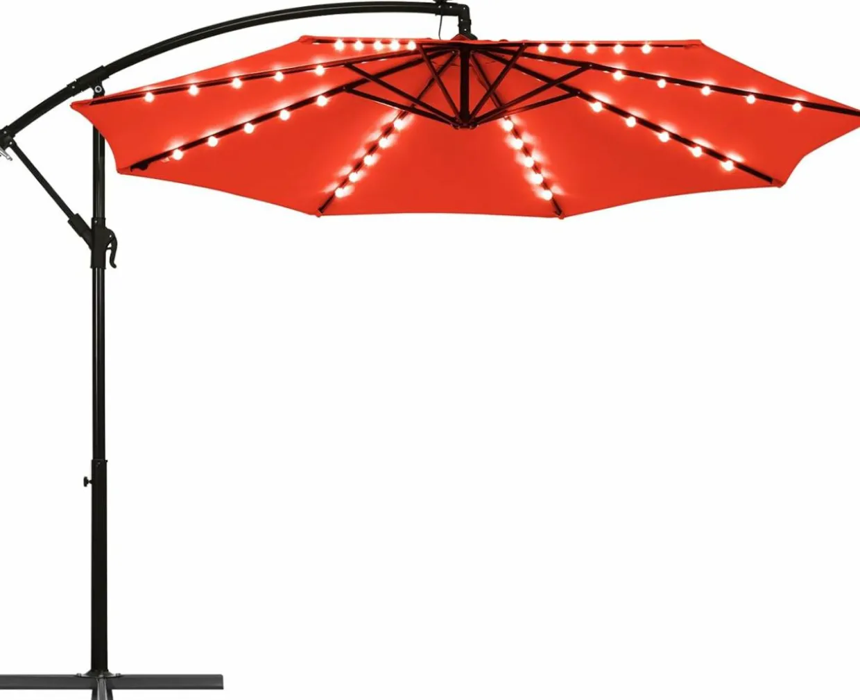 Tangkula 10 Ft Patio Offset Umbrella, 40 LED Lighted Market Umbrella W/8 Sturdy Ribs, Easy Tilt Adjustment & Crank (Orange)