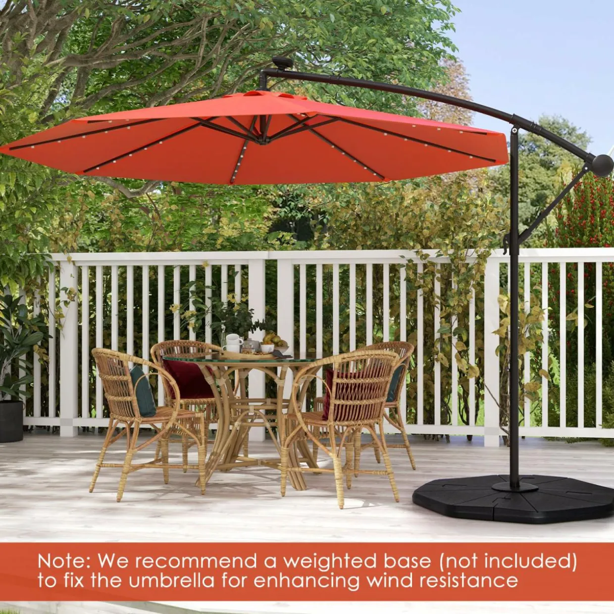 Tangkula 10 Ft Patio Offset Umbrella, 40 LED Lighted Market Umbrella W/8 Sturdy Ribs, Easy Tilt Adjustment & Crank (Orange)