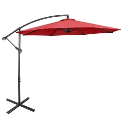 Tangkula 10 FT Patio Offset Umbrella with 8 Ribs, Outdoor Cantilever Umbrella with Cross Base and Crank