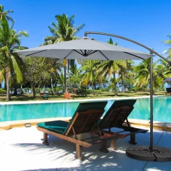 Tangkula 10 FT Patio Offset Umbrella with 8 Ribs, Outdoor Cantilever Umbrella with Cross Base and Crank