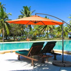 Tangkula 10 FT Patio Offset Umbrella with 8 Ribs, Outdoor Cantilever Umbrella with Cross Base and Crank