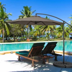 Tangkula 10 FT Patio Offset Umbrella with 8 Ribs, Outdoor Cantilever Umbrella with Cross Base and Crank