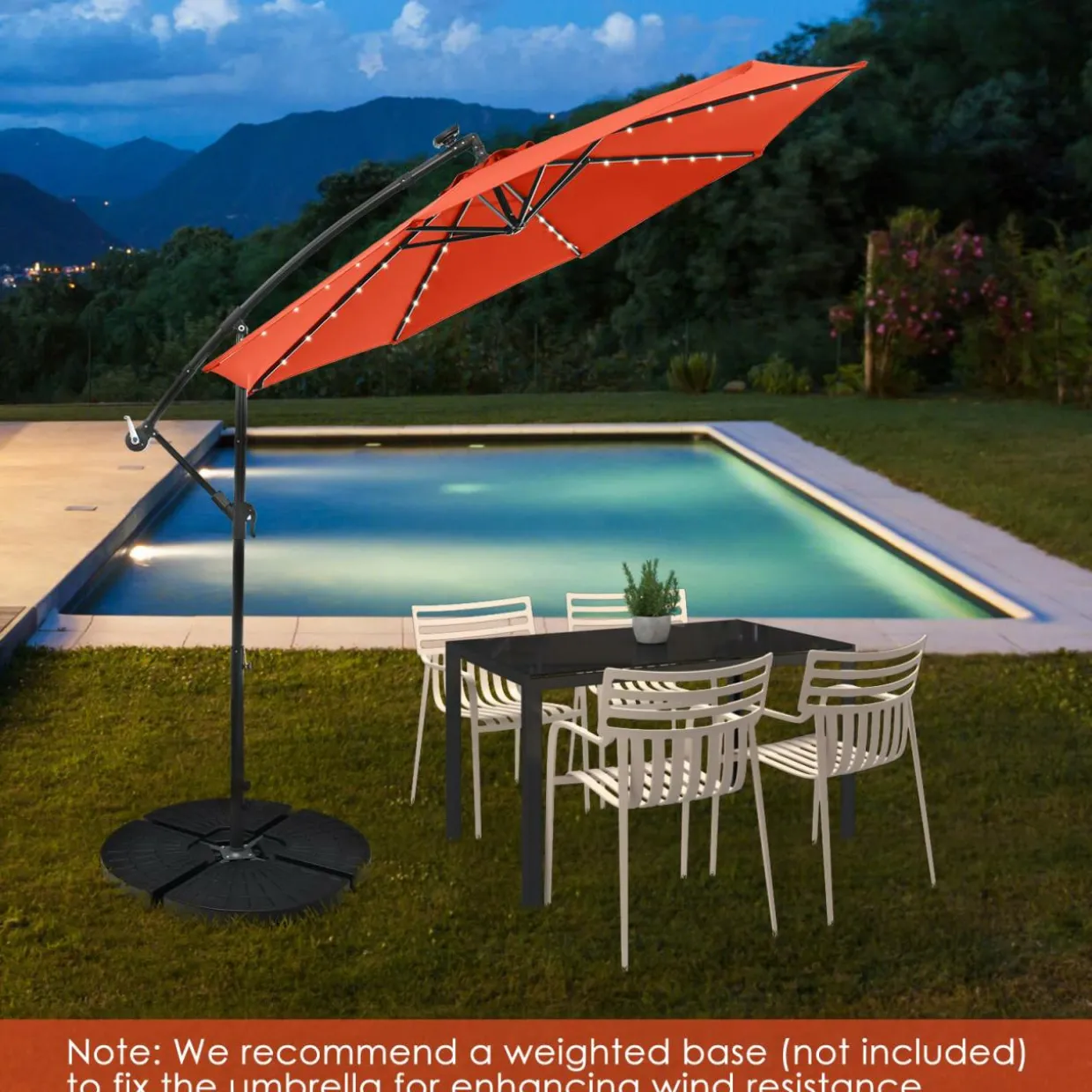 Tangkula 10 Ft Patio Offset Umbrella, 40 LED Lighted Market Umbrella W/8 Sturdy Ribs, Easy Tilt Adjustment & Crank (Orange)