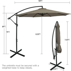 Tangkula 10 FT Patio Offset Umbrella with 8 Ribs, Outdoor Cantilever Umbrella with Cross Base and Crank
