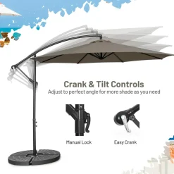 Tangkula 10 FT Patio Offset Umbrella with 8 Ribs, Outdoor Cantilever Umbrella with Cross Base and Crank