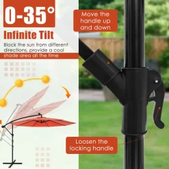 Tangkula 10 Ft Patio Offset Umbrella, 40 LED Lighted Market Umbrella W/8 Sturdy Ribs, Easy Tilt Adjustment & Crank (Orange)