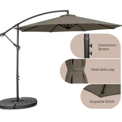 Tangkula 10 FT Patio Offset Umbrella with 8 Ribs, Outdoor Cantilever Umbrella with Cross Base and Crank