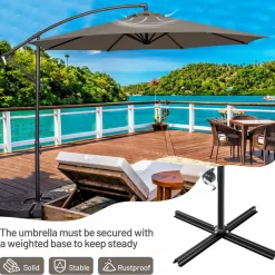 Tangkula 10 FT Patio Offset Umbrella with 8 Ribs, Outdoor Cantilever Umbrella with Cross Base and Crank