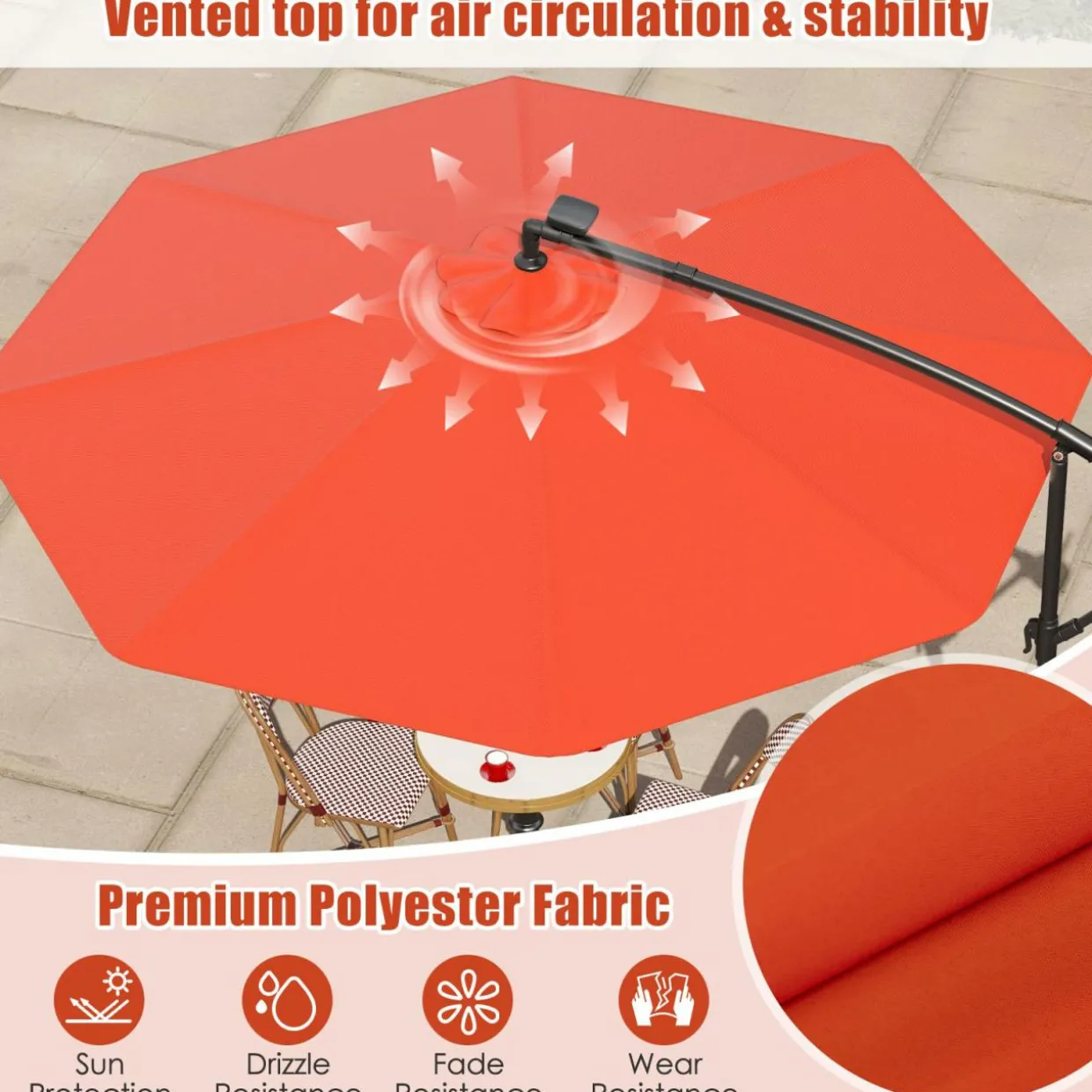 Tangkula 10 Ft Patio Offset Umbrella, 40 LED Lighted Market Umbrella W/8 Sturdy Ribs, Easy Tilt Adjustment & Crank (Orange)