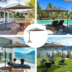 Tangkula 10 FT Patio Offset Umbrella with 8 Ribs, Outdoor Cantilever Umbrella with Cross Base and Crank
