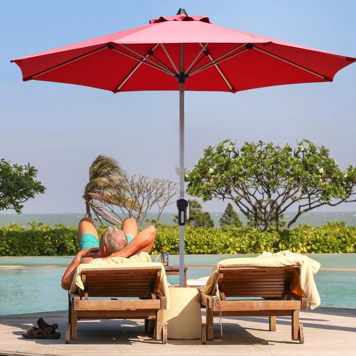 Tangkula 9 ft Patio Umbrella, Outdoor Market Table Umbrella with 1.5" Aluminum Pole
