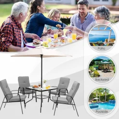 TANGKULA 5 FT Patio Umbrella, Outdoor Table Market Umbrella with Quick-Release Button