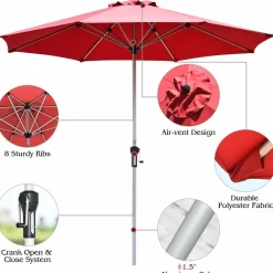 Tangkula 9 ft Patio Umbrella, Outdoor Market Table Umbrella with 1.5