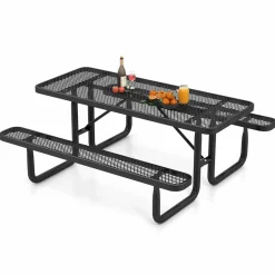 Tangkula 6 Ft Picnic Table, 8 Person Rectangular Commercial Grade Outdoor Picnic Table with 2 Built-in Benches