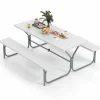Tangkula 6 Ft Picnic Table, Outdoor Picnic Table with 2 Built-in Benches, Umbrella Hole, Metal Frame & HDPE Tabletop