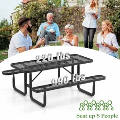 Tangkula 6 Ft Picnic Table, 8 Person Rectangular Commercial Grade Outdoor Picnic Table with 2 Built-in Benches
