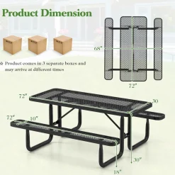 Tangkula 6 Ft Picnic Table, 8 Person Rectangular Commercial Grade Outdoor Picnic Table with 2 Built-in Benches
