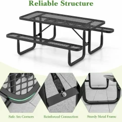 Tangkula 6 Ft Picnic Table, 8 Person Rectangular Commercial Grade Outdoor Picnic Table with 2 Built-in Benches