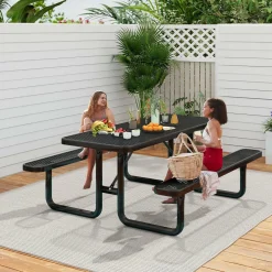 Tangkula 6 Ft Picnic Table, 8 Person Rectangular Commercial Grade Outdoor Picnic Table with 2 Built-in Benches
