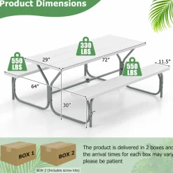 Tangkula 6 Ft Picnic Table, Outdoor Picnic Table with 2 Built-in Benches, Umbrella Hole, Metal Frame & HDPE Tabletop