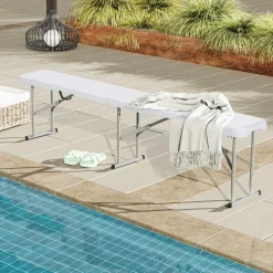 Tangkula 6 FT Plastic Folding Bench, Foldable Bench Seat with Carry Handle, Non-Slip Mat