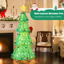 Tangkula 6.5 FT Pop-Up Lighted Christmas Tree, Artificial Xmas Tree with 200 Warm White LED Lights