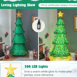 Tangkula 6.5 FT Pop-Up Lighted Christmas Tree, Artificial Xmas Tree with 200 Warm White LED Lights